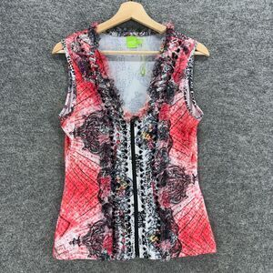 Adam Jacobs Blouse Women S Small Pink Geometric V-Neck Sleeveless Wide Strap